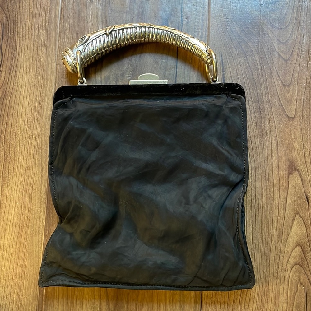 Vintage Yves Saint Laurent Rive Gauche Women's Black Top Handle Horn clutch